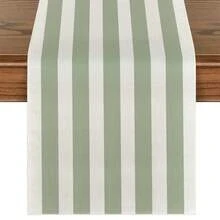1pc,Bohemian Style,Minimalist Striped Table Runner,Microwave Dust Cover,Protective Cover,Rectangular Tablecloth,Washable,Suitable For Home Dinner,Coffee Table,Kitchen And Dining Room Decor,Table Decor Party And Scene Decoration,Home Decor,Outdoor Patio Table Runner Decor,Entrance Decor,Fireplace Cloth - Sage Soft Mist Green - View 3