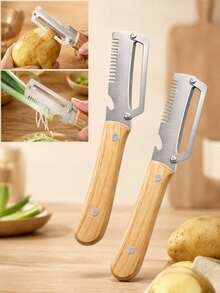 2/1pc Slicing/Peeling/Bottle Opening, Integrated Fruit & Vegetable Slicer, Potato Peeler, Onion Slicer, Beer Bottle Opener, Easy To Clean, Wooden Handle Design, Essential For Home Kitchen, Restaurant And Party - Multicolor - View 11