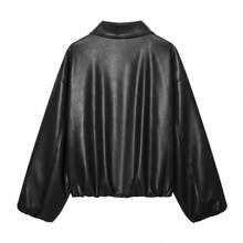 Women's Autumn Short Faux Leather Jacket, Fashionable Zipper Design, Suitable For Campus, Back To School Dance And Casual Daily Wear - Black - View 4