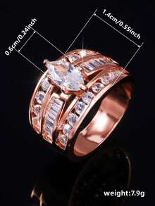 1 buah Cincin Wanita Bertema Kubik Zirkonia, Cocok Sebagai Hadiah Hari Valentine, atau untuk Pesta Pernikahan - Rose Gold - View 8