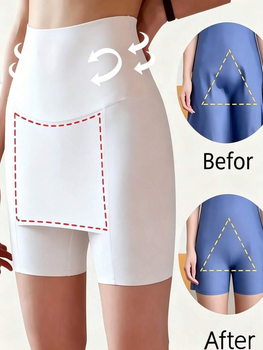 1 buah Legging Pembentuk Tubuh Tanpa Jahitan Pinggang Tinggi Wanita - Pakaian Pembentuk Tubuh Dua Lapis, Penting untuk Cuaca Berangin, Menciptakan Siluet Halus - Putih - View 1