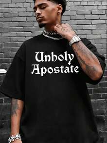 Men's Gothic Graphic T-Shirt With Slogan, Quality Fabric, Crew Neck, Loose Fit, Comfortable, Art Print, New Arrival - 黑色 - 查看 2