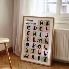 1 pièce Art mural sans cadre Alphabet chat coloré ABC animal - Décoration de salle de jeu d'apprentissage précoce, affiche éducative pour la nurserie, la chambre, le dortoir, la décoration de chambre, la décoration de chambre, les impressions murales, la décoration vintage & le meilleur choix de cadeau - Cartoon - Voir 3