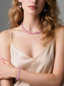 Lavender Quartz Jewelry Set, Exquisite 10mm Natural Stone Beaded Necklace, Bracelet, And Earrings Set, Elegant Accessories Gift For Women - Mauve Purple - View 5