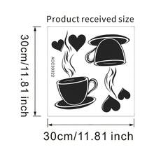 1PC 20*30cm 2D Coffee Cup & Heart-Shaped Steam Pattern Wall Sticker, Removable Black Silhouette Wall Decal, Suitable For Kitchen Coffee Bar Decor - Multicolor - View 6