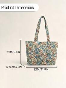 Bolso de hombro tipo tote de gran capacidad con estampado floral y cierre con cremallera, adecuado para la oficina, la escuela, el transporte o el uso diario casual. - Multicolor 7 - Ver 7