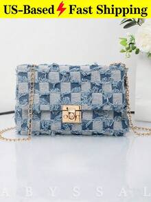 Spring Women's Tie Dye Denim Crossbody Bag -Inspired Quilted Chain Bag Jean Shoulder Bag Unique Tie Dye Small Square Bag Tote Bag Y2K School Style - 彩色 - 查看 1