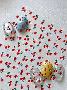 1 Sheet 5d Nail Art Sticker Cherry Pattern With Red Fruits And Green Leaves On White Background Beautiful & Fresh Design Suitable For Nail Stickers DIY - Multicolor - View 4