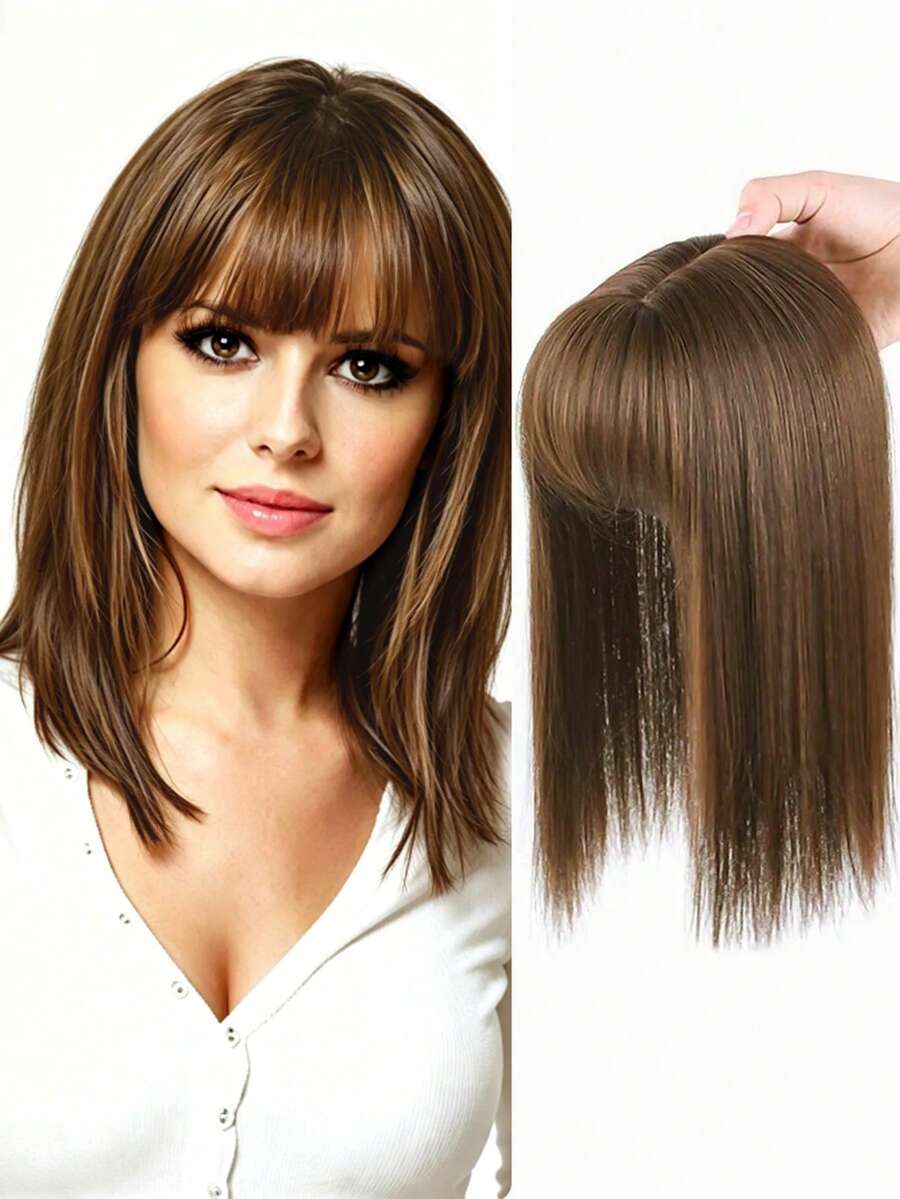 Invisible Seamless Long Straight Wig Bangs Clip-In Hair Topper Natural Replacement Hairpiece, Suitable For Gray Hair, Halloween - Multicolor - View 1