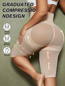 1pc Plus Size Women's Shaping Panties, Abdominal Compression, Waist Shaping, Butt Lifting, Double Layer Cross Design, Hollow Mesh Lingerie For Women, Halloween - Apricot - View 7