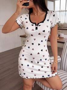 Women's Short Sleeve Heart Lace Dress - White - View 5