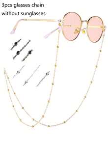 3Pcs Glasses Chain Set In Gold, Silver And Black, Decorative Eyewear Chain With Clasps And Beads, Stylish Anti-Lost Glasses Chain,Fashion Accessory - Multicolor - View 3
