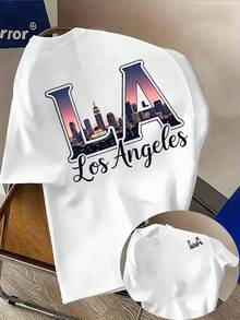 Camiseta casual para hombre con diseño de Los Ángeles, 100% tela, ajuste regular, top de cuello redondo de moda, ideal para desplazamientos al aire libre, mejor opción para el verano, esencial para todas las estaciones. - Blanco - Ver 1