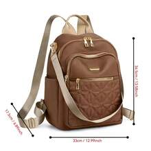 Women's Large Capacity Multi-Pocket Travel Student Casual Backpack, Lightweight Nylon Daily Use Bag - Brown - View 4