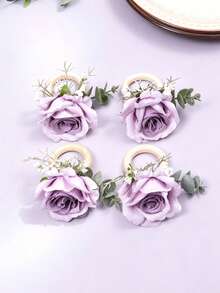 4Pcs Artificial Rose Napkin Rings For Wedding, Party, Prom, Dinner Tableware Accessories - Multicolor - View 14