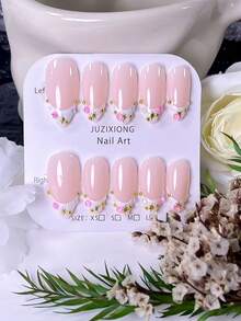 10 Handmade Almond-Shaped Press-On Nails. Crafted With A Nude Base, They Feature Hand-Painted White French Tips, Starbursts And Colorful Rhinestones. Suitable For Daily Wear, Concerts And Light Business Occasions. - Multicolor - View 12