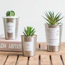 3‑Piece Rust‑Proof Metal Flower Pots, Industrial Minimalist Artistic Style, Silver Metallic Finish, Suitable For Cacti And Succulents, Indoor Desktop Ornaments, Home And Outdoor Garden Decorations - Instagram-worthy Bonsai Flower Pots - View 7