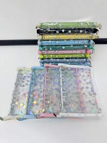 A5 心形亮片活頁夾，亮片 PVC 軟封面，6 環筆記本，透明內頁，筆記本套組，貼紙相簿夾，筆記本封面，照片收納袋，手動卡片收納，卡片夾，收納，交換卡盒，3D 貼紙，文具，辦公用品 - A5閃光款 - 查看 1