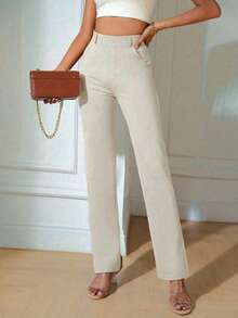 Pantalones rectos de cintura alta, elegantes para la primavera - Beis - Ver 4