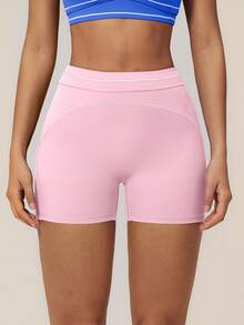 TimeOff Women's 1pc Contrast Color White Line High Waist Tummy Control Sports Shorts - Pink - View 10