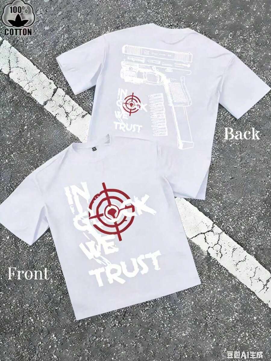 Graphic Cotton T-Shirt Double-Sided Printed T-Shirt, Unisex,Casual Men's Cotton T-Shirt. Y2K,Oversize Plus Size Men's S To 5XL,Summer Tee - 白色2 - 查看 1