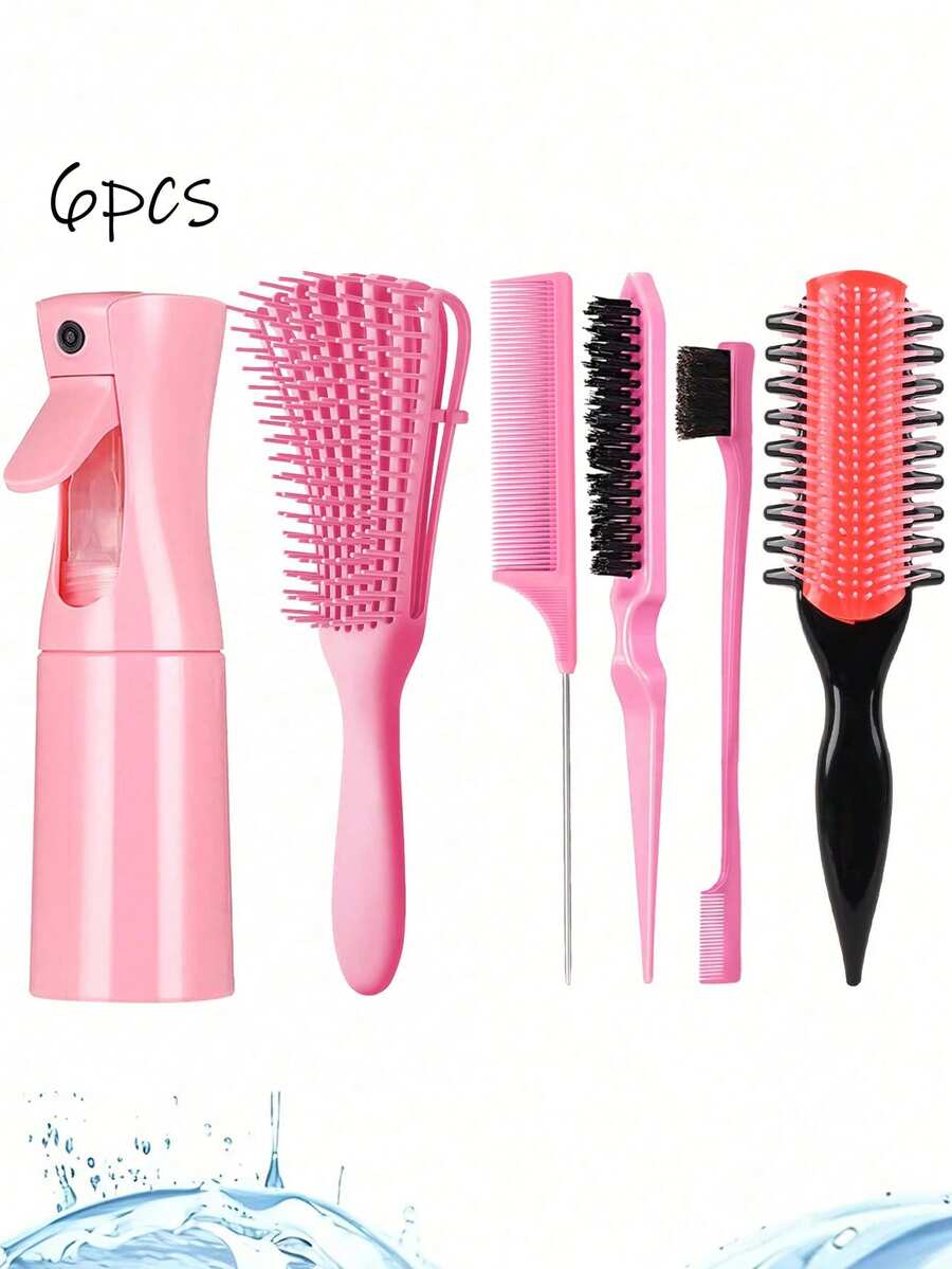 1/2/3/4/5/6/11/12pcs New 9-Row Comb Hair Brush Set, With Side Grooves Design To Enhance Curling And Separation, Wet & Dry 8-Tooth Comb, (6.8 OZ / 200 ML) Multi-Function Small High-Pressure Continuous Spray Moisturizing Travel Makeup Bottle