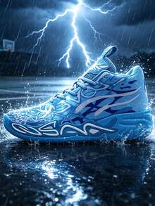 1 Pair White & Light Blue Camo Graffiti Basketball Running Shoes, Shock-Absorbing Soft & Bouncy, Durable Anti-Slip Sole, Breathable - Blue - View 6