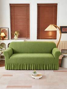 1PC Fleece Fabric Non-Slip Elastic Decorative Jacquard Sofa Cover, Carved Leaf Pattern, Pet-Proof, Anti-Dirt, Anti-Dust, Suitable For 1/2/3/4 Seater Sofa, All Seasons - Grass Green - View 5