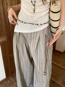 1pc Coffee Brown Polyester Bohemian Beaded Star Decor Waist Rope For Women - Coffee - View 4