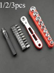 3/2/1pc, Multi-Functional Ratchet Screwdriver Tool Set - Comes With 10 Screwdriver Heads, 9 Sockets, Non-Slip Grip, Double-Ended Design, Angled Handle Suitable For Tight Spaces, Ratchet Mechanism Suitable For Restricted Area Operation, Suitable For Home Repair, Kitchen And Bathroom Plumbing Repair, Industrial Equipment Maintenance And DIY Projects Requiring Various Screws. It Is An Indispensable Work Tool, And Also A Perfect Gift For Gentlemen! (Random Style, Color Difference, Random Packaging) - Multiple Styles [upgraded Materials] - View 2