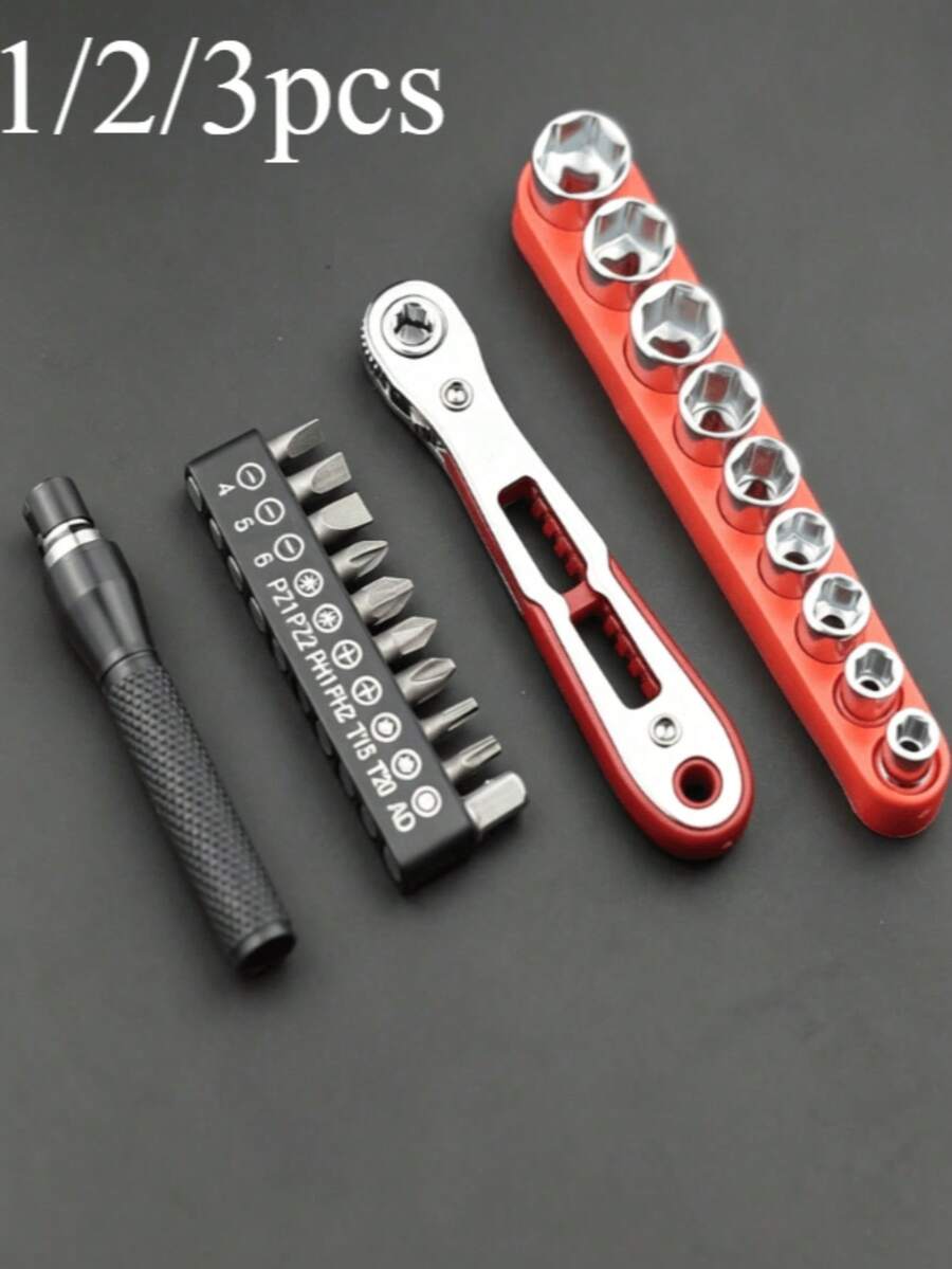 3/2/1pc, Multi-Functional Ratchet Screwdriver Tool Set - Comes With 10 Screwdriver Heads, 9 Sockets, Non-Slip Grip, Double-Ended Design, Angled Handle Suitable For Tight Spaces, Ratchet Mechanism Suitable For Restricted Area Operation, Suitable For Home Repair, Kitchen And Bathroom Plumbing Repair, Industrial Equipment Maintenance And DIY Projects Requiring Various Screws. It Is An Indispensable Work Tool, And Also A Perfect Gift For Gentlemen! (Random Style, Color Difference, Random Packaging)