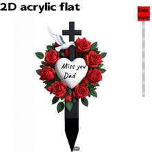 1pc Large 2D Acrylic Cross Memorial Garden Sign With White Dove And Floral Pattern, 35.05cm Height, Decorative Mourning Memorial Sign For Home - O - View 4