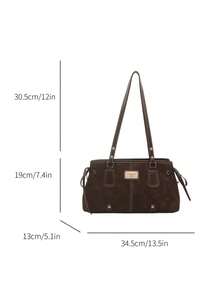Fashionable Retro Solid Color PU Leather Fabric Large Capacity Versatile Women's Shoulder Bag - Coffee - View 10
