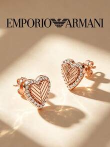 Pendientes de botón Armani EG3627221 con circonita exquisita, chapados en oro rosa, elegantes y lujosos, joyería de moda para mujer, elección ideal - Blanco - Ver 6