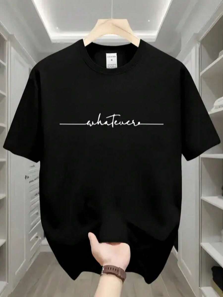 Men's Crew Neck, Short-Sleeved T-Shirt. Casual Style With Modern And Comfortable Prints. For Men And Women, Couple Style, Couple, Short-Sleeved T-Shirt With Print CMCF - 2 - 查看 1