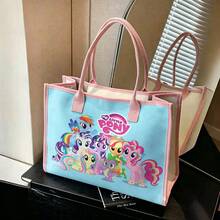 Miniso Pastel Blue Pony Squad Tote Bag, Casual Canvas Handbag For Daily Use - Black - View 4