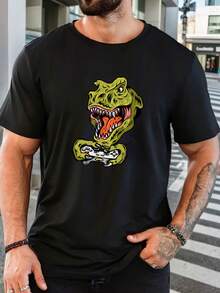 Men's Graphic Short Sleeve T-Shirt Dinosaur Game Controller Print Casual Daily Tee Christmas Holiday Gift For Men - Black - View 6