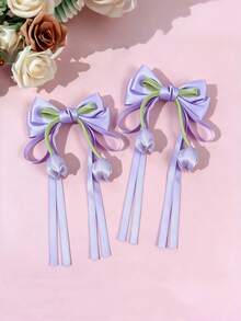 2 piezas Pinzas para el cabello con lazo de tulipán fresco y elegante con cinta de borla - Accesorios para el cabello de princesa versátiles y de alta gama para niñas - Multicolor - Ver 3