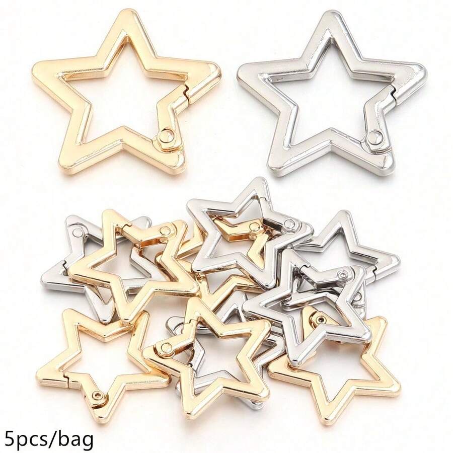 5個/包 鋅合金星形彈簧扣 30mm 衣物與包包五金扣環，可愛娃娃吊飾星形卡夾 ID 識別證防丟連接扣，DIY 手作衣飾裝飾扣