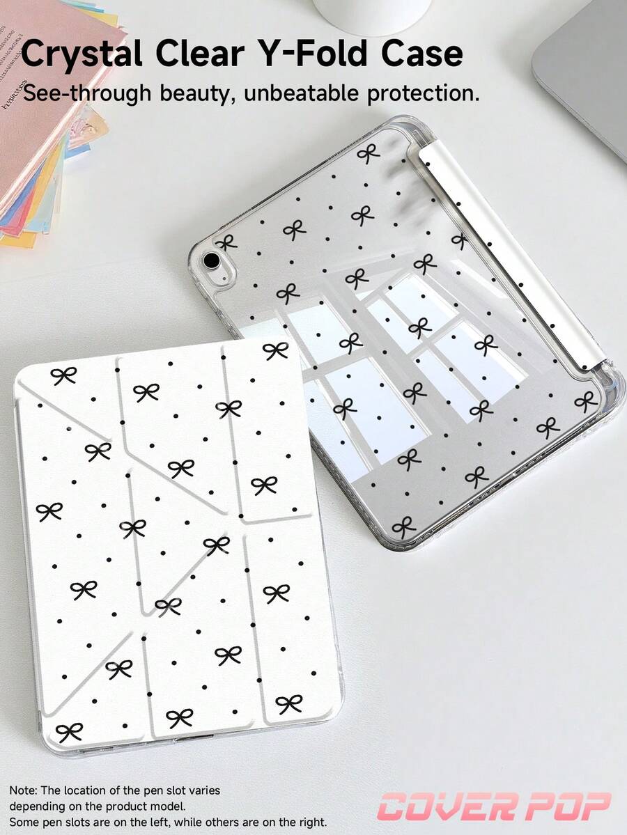 波點蝴蝶結圖案平板保護殼，相容 iPad 9.7/10.2/10.5/10.9/12.9/Pro 11、第 10 代，相容 Galaxy Tab S6 Lite 10.4 吋，相容 Kindle Paperwhite 第 12 代 2024、Kindle (第 11 代 - 2024 發行)，柔軟防摔，智慧支架/自動喚醒/睡眠，Y 型折疊平板保護套，支持多種觀看角度