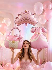 Ensemble de ballons princesse (1 ou 3 pièces) : comprend une couronne, un sac à main et une robe de princesse. Idéal pour les fêtes d'anniversaire, la décoration et les événements sur le thème des princesses, les fêtes d'anniversaire de filles, les fêtes de révélation du sexe, les photos de princesse et bien plus encore. - Multicolore - Voir 3