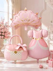 Ensemble de ballons princesse (1 ou 3 pièces) : comprend une couronne, un sac à main et une robe de princesse. Idéal pour les fêtes d'anniversaire, la décoration et les événements sur le thème des princesses, les fêtes d'anniversaire de filles, les fêtes de révélation du sexe, les photos de princesse et bien plus encore. - Multicolore - Voir 1