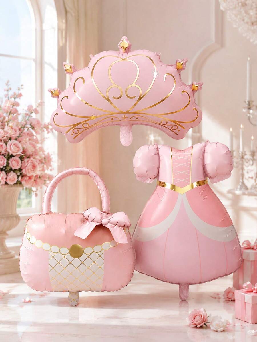 Ensemble de ballons princesse (1 ou 3 pièces) : comprend une couronne, un sac à main et une robe de princesse. Idéal pour les fêtes d'anniversaire, la décoration et les événements sur le thème des princesses, les fêtes d'anniversaire de filles, les fêtes de révélation du sexe, les photos de princesse et bien plus encore. - Multicolore - Voir 1