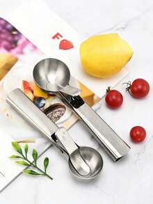1pc Stainless Steel Ice Cream Scoop, Fruit Spoon, Durable Ball Excavator, Suitable For Watermelon, Cantaloupe, Papaya, Ice Cream And Fruit Scooping, Fruit Ball Spoon And Ice Cream Tool, Ice Cubes, Party, Travel, Outdoor, Wedding, Birthday, Camping, Graduation, Bachelorette Party, Kitchen Tool, Kitchen Essential, - Silver - View 11
