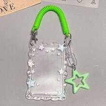 1pc Ins Transparent Lace Card Holder With Pendant, Highly Attractive Design With Fun Star And Spring Rope Charm, Student Subway Bus Campus Meal Card Transparent Window Protective Card Sleeve - Rectangle - View 14