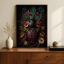 1pc Framed/Unframed Gothic Style Botanical Floral Beetle Pomegranate Canvas Poster, Dark Academia Floral Insect Wall Art Print, Minimalist Entryway/Entrance Aesthetic Decor Scroll Painting, Suitable For Dorm, Living Room, Bedroom Modern Home Decor - A - View 7