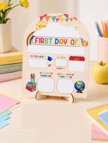 "Mein erster Schultag" Schild 10in X 12in, Schulanfang Geschenk, geeignet für Kindergarten, wiederverwendbare Holztafel, Meilensteine des Wachstums aufzeichnen, mit Ständer - Schulanfangs-Schallplattenbrett aus Holz und Kunststoff - Übersicht 1