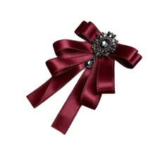 1pc British Style Brooch, Bow Lapel Pin, Large Black Bow, Pendant Brooch, Shirt Coat Accessory, Vintage Brooch - White - View 5