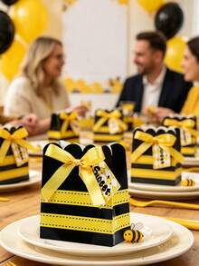 1set Black And Yellow Striped Bee Candy Gift Box Set, Outdoor Wedding Favors, Wedding Seat Decoration Ornaments, Wedding Party Packaging Boxes, Summer Party Candy Storage Boxes, Baby Shower Favor Bags, Anniversary Celebration Small Gifts, Table Centerpiece Decorations, Gift Packaging Bags, Holiday Party Decorations - Multicolor - View 4