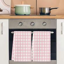 2pcs Minimalist Pink & White Plaid Kitchen Towels, Soft & Machine Washable, Suitable For Dining Table Decor, Kitchen & Dining Room Decoration, Daily Gift, Kitchen Accessories - Multicolor - View 2